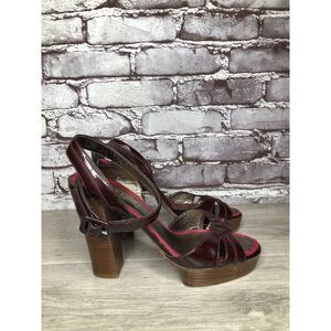 7 Seven For All Mankind Purple Patent Platform Sandals Heels Women 37EU/6.5M US